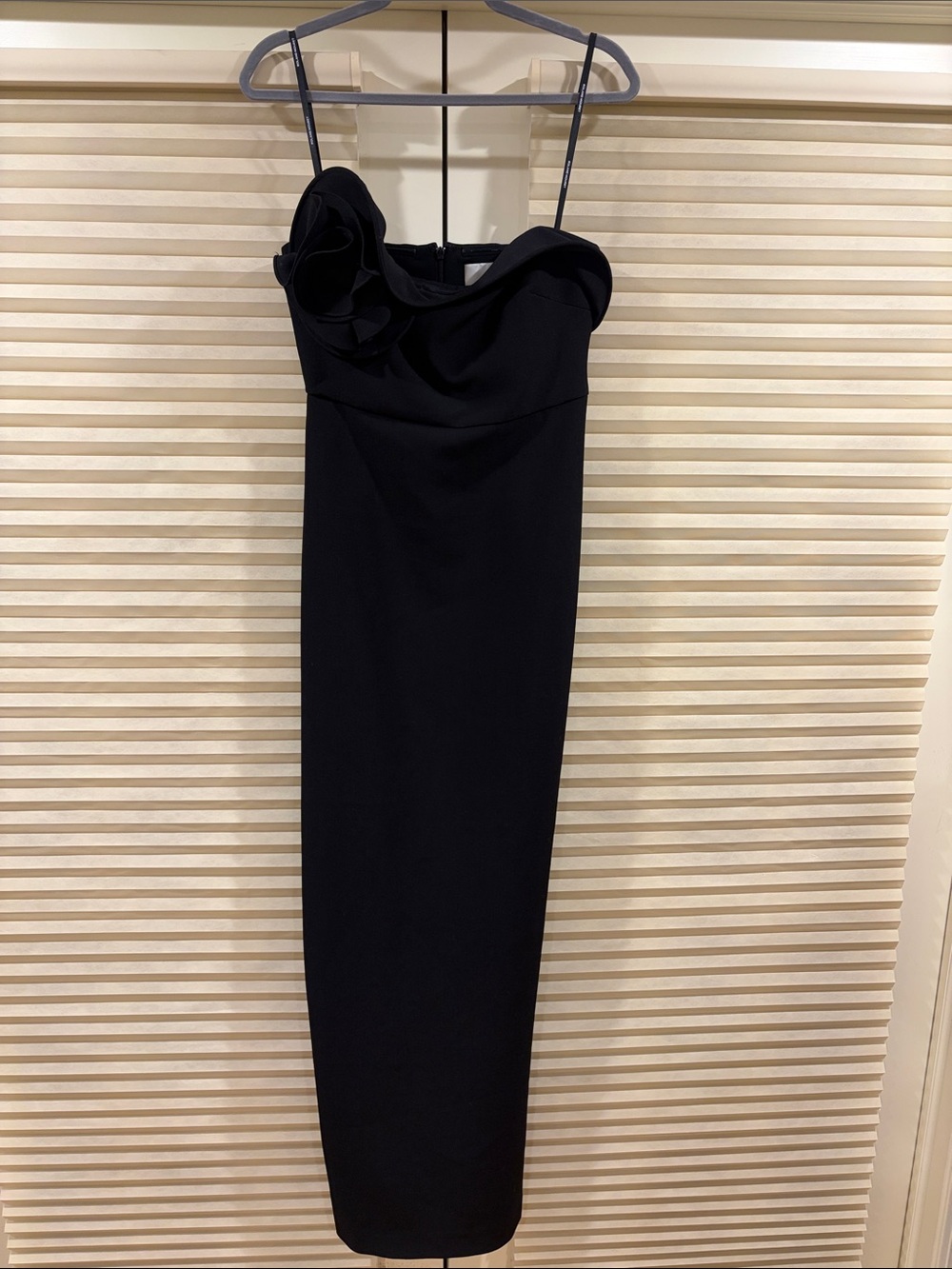 NWOT Roland Mouret Black Strapless Midi Dress with Floral Accent, Size US 6